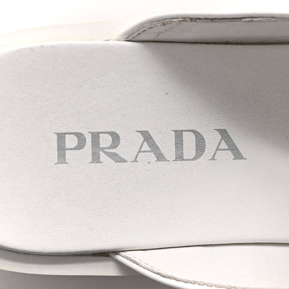 Prada Spazzolato Metal Triangle Logo 40mm Loafer Mules 37.5 White 7 of 14