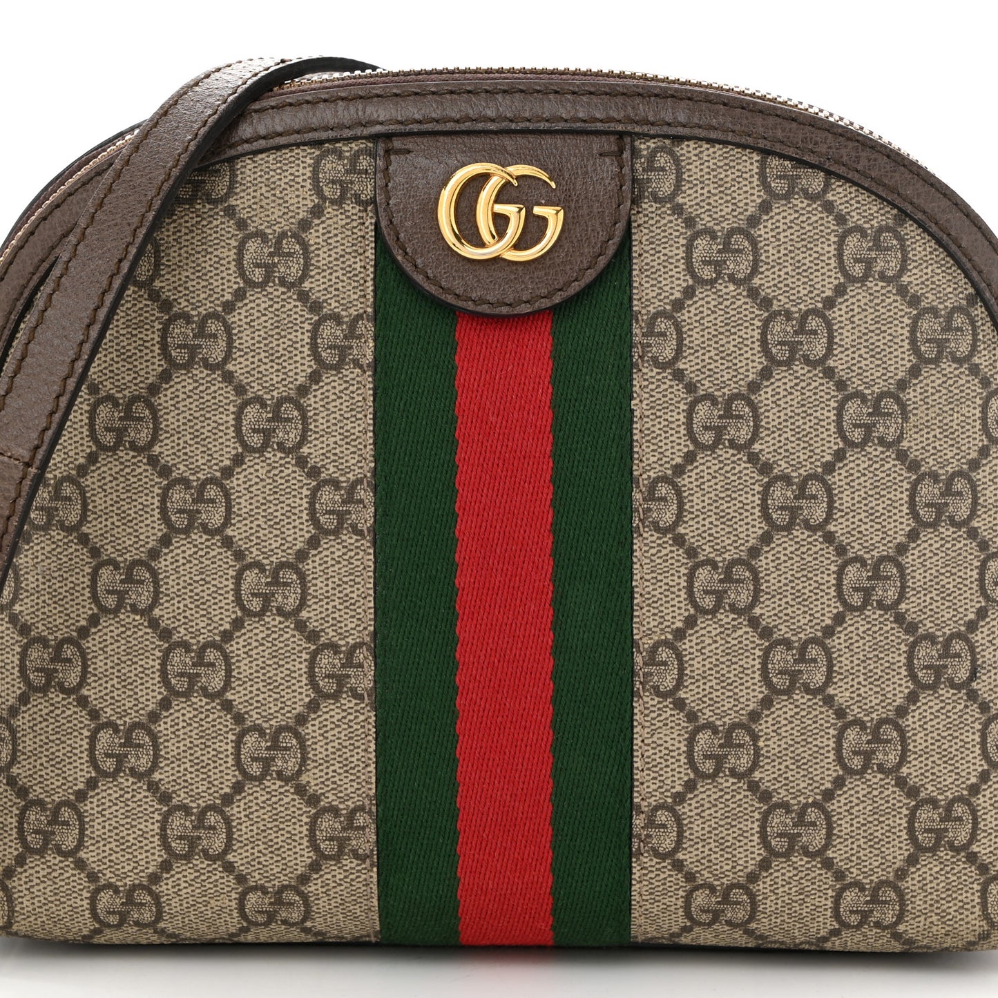 GG Supreme Monogram Textured Dollar Calfskin Web Small Ophidia Dome Shoulder Bag Beige Ebony New Acero