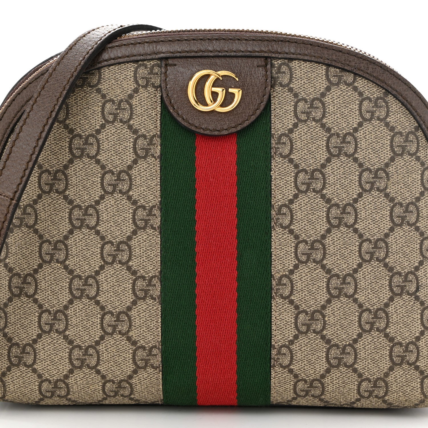 Gucci GG Supreme Monogram Textured Dollar Calfskin Web Small Ophidia Dome Shoulder Bag Beige Ebony New Acero 8 of 10