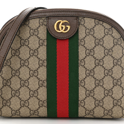 Gucci GG Supreme Monogram Textured Dollar Calfskin Web Small Ophidia Dome Shoulder Bag Beige Ebony New Acero 8 of 10