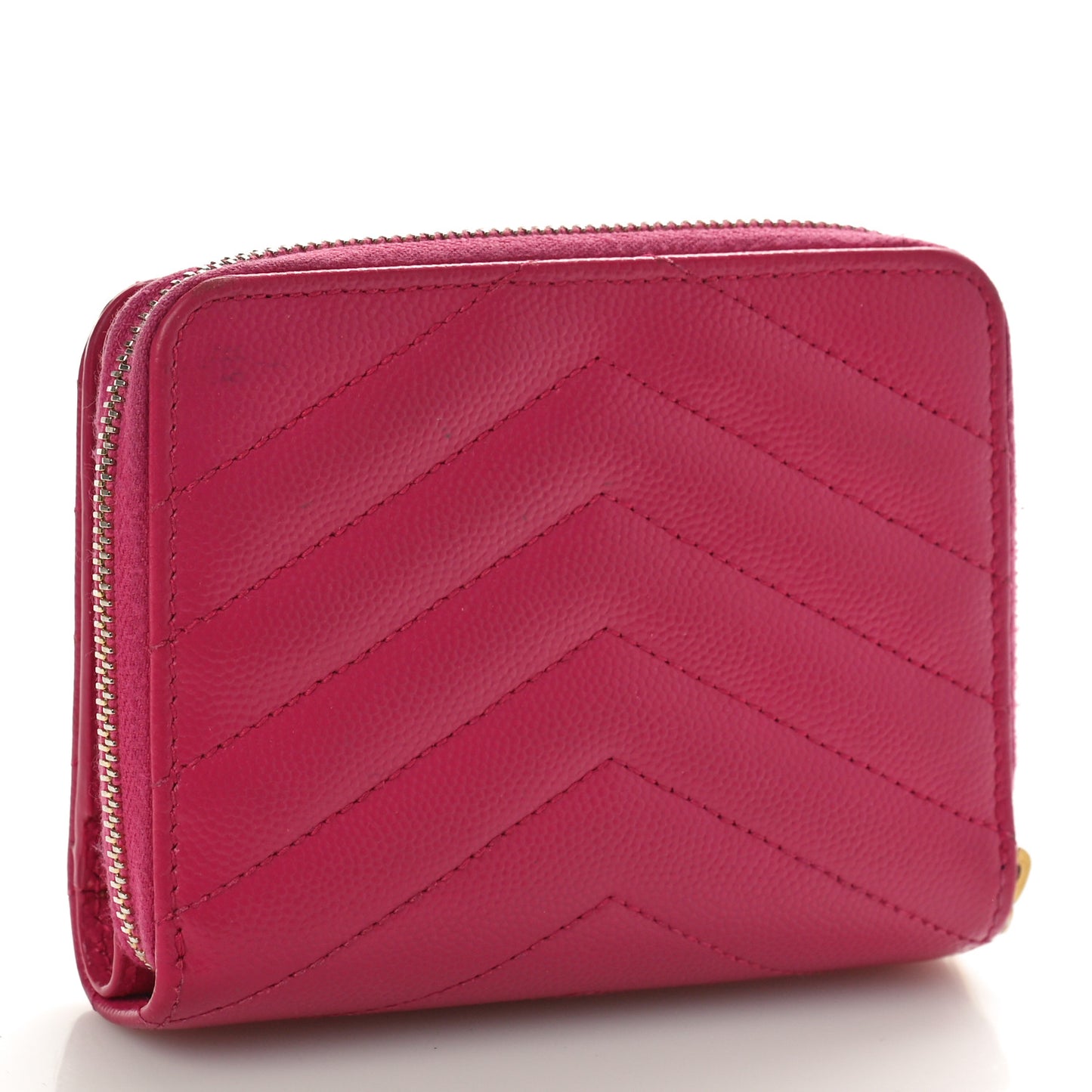 Grain De Poudre Matelasse Chevron Monogram Compact Zip Around Wallet Fuxia Couture