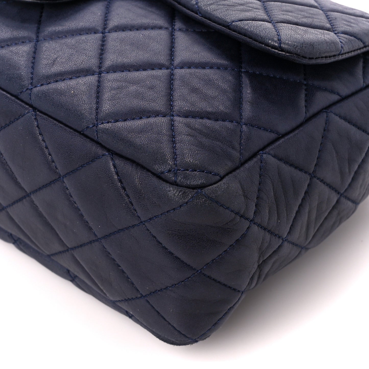 Lambskin Quilted Jumbo Single Flap Navy