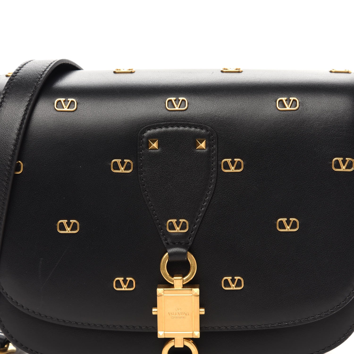 Valentino Garavani Calfskin V-Locker Saddle Bag Black 10 of 11
