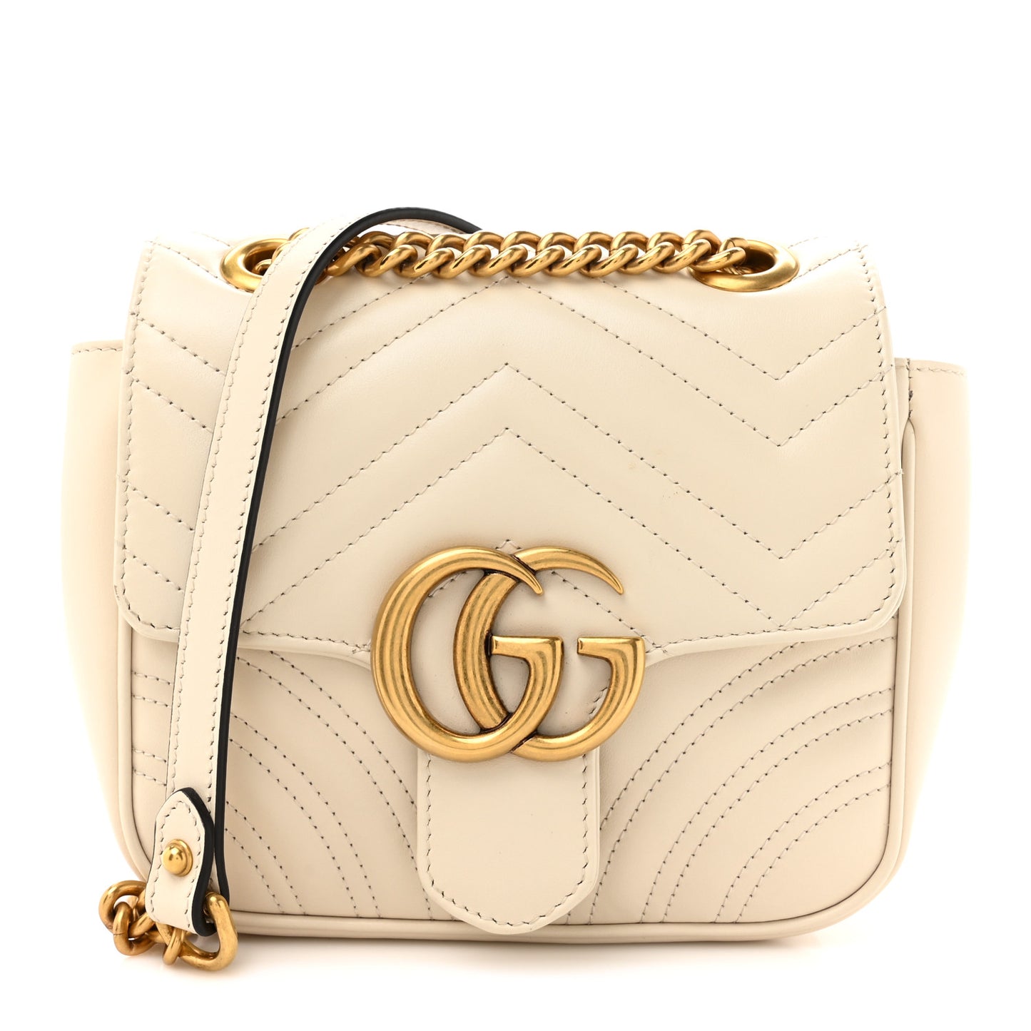 Calfskin Matelasse Mini GG Marmont Square Shoulder Bag White