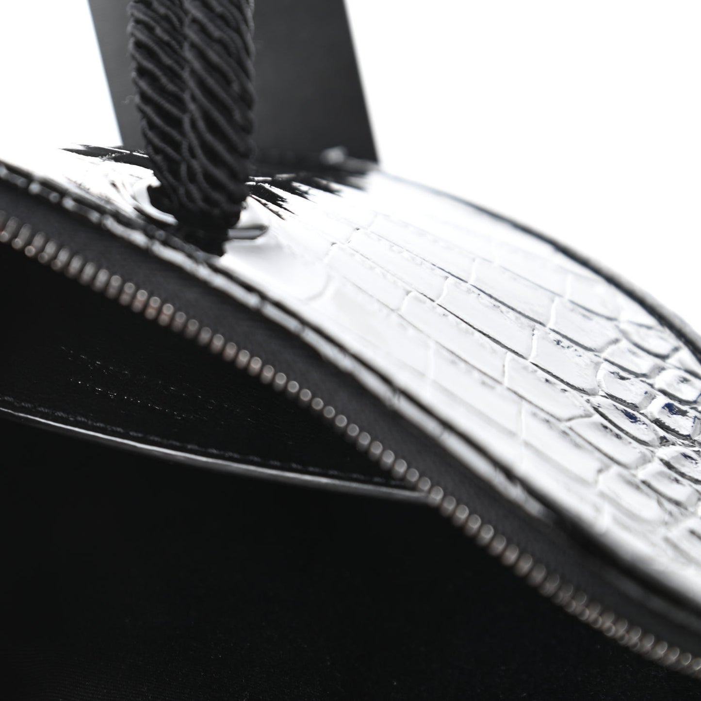 Patent Crocodile Embossed Sac Coeur Heart Shaped Clutch Black