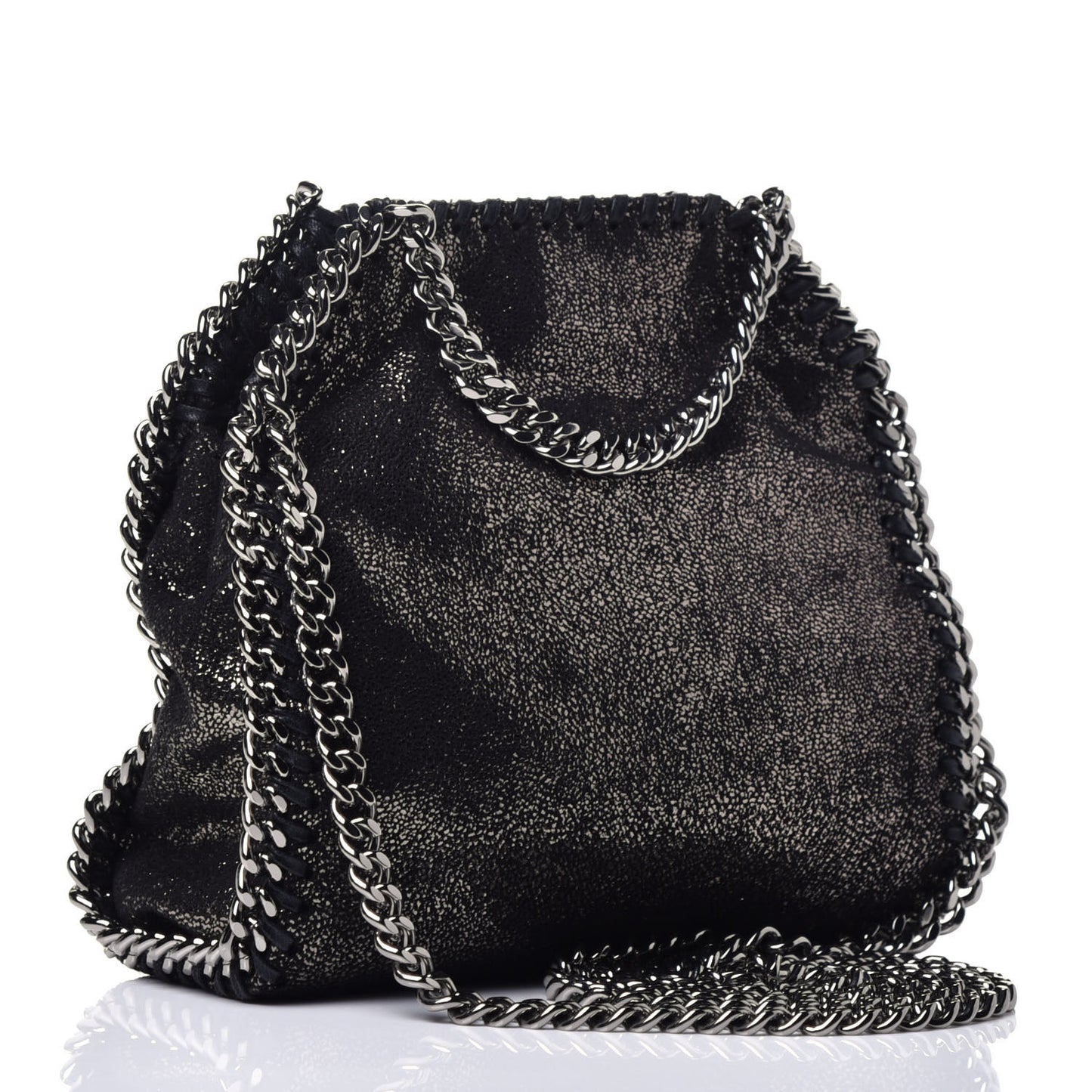 Chamois Shiny Dotted Tiny Falabella Fold Over Tote Ruthenium