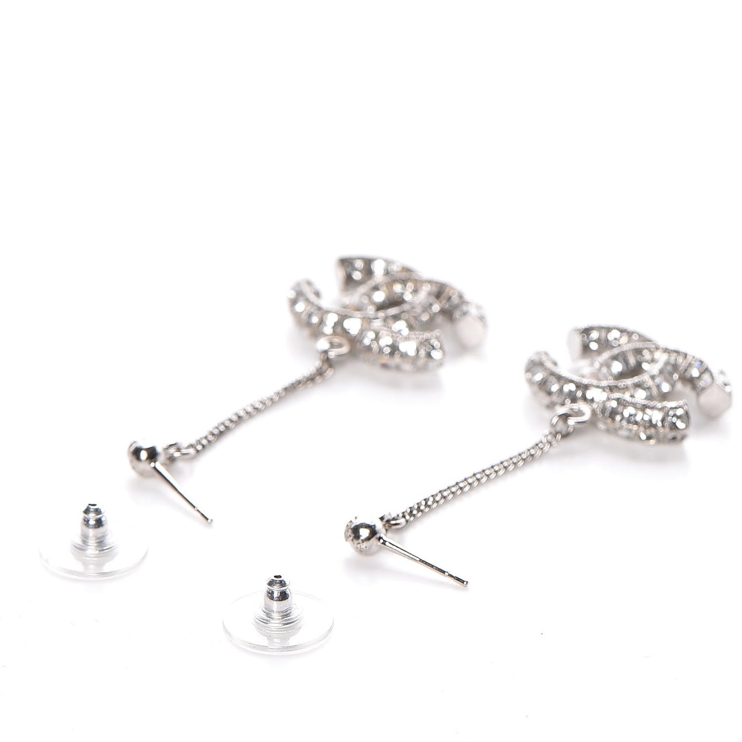 Baguette Crystal CC Drop Earrings Silver