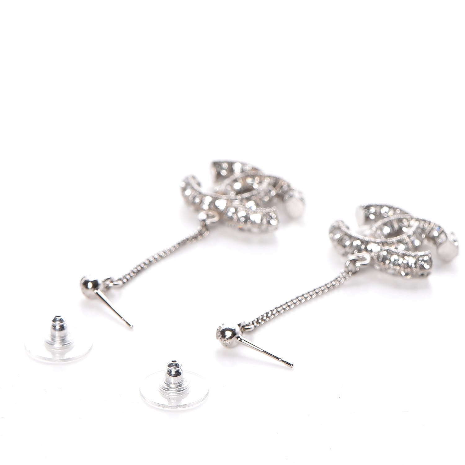 Chanel Baguette Crystal CC Drop Earrings Silver 3 of 4