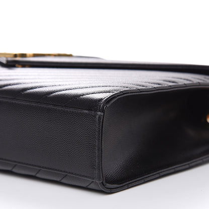 Saint Laurent Grain De Poudre Matelasse Chevron Large Monogram Satchel Black 8 of 9