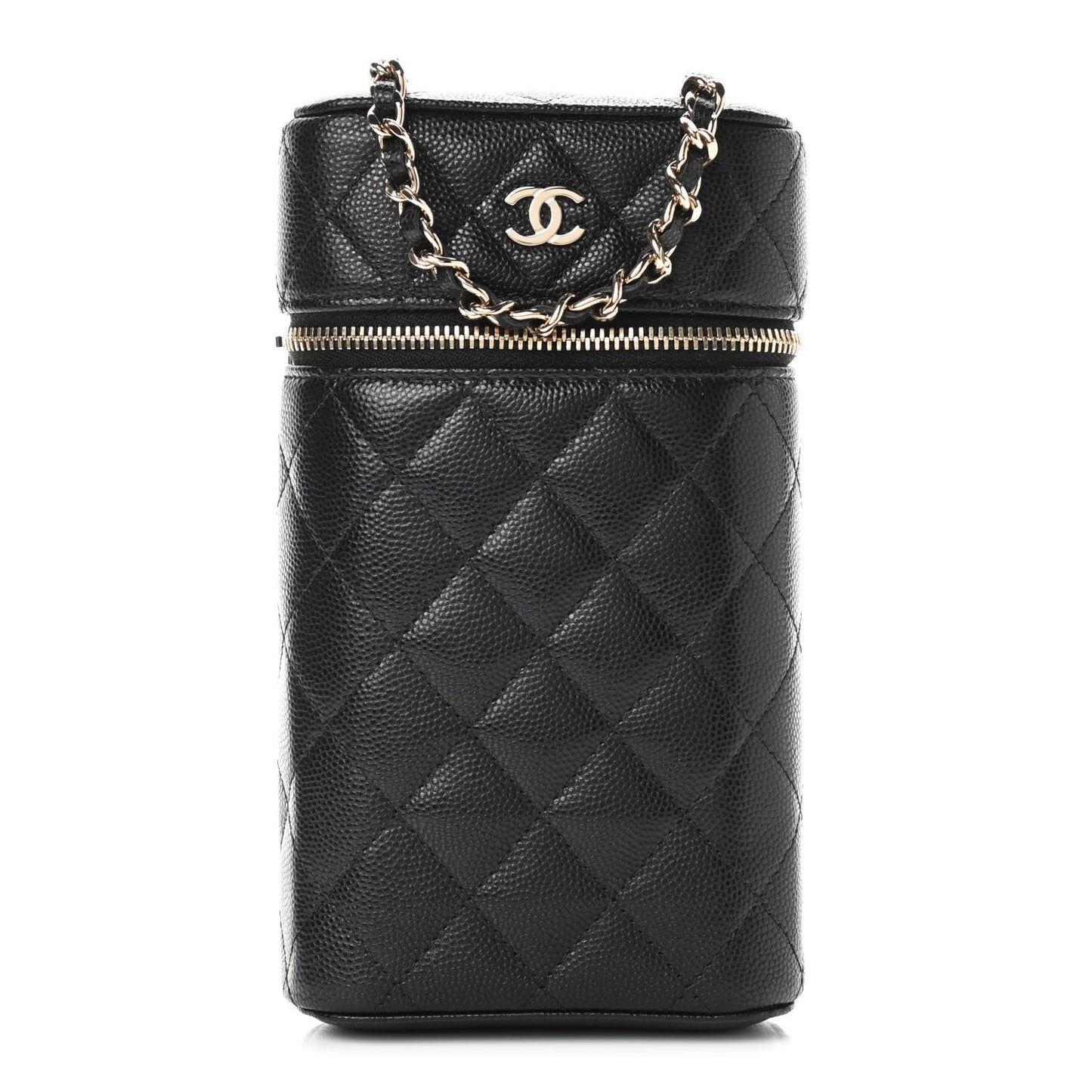 Caviar Quilted Phone Holder With Chain Black