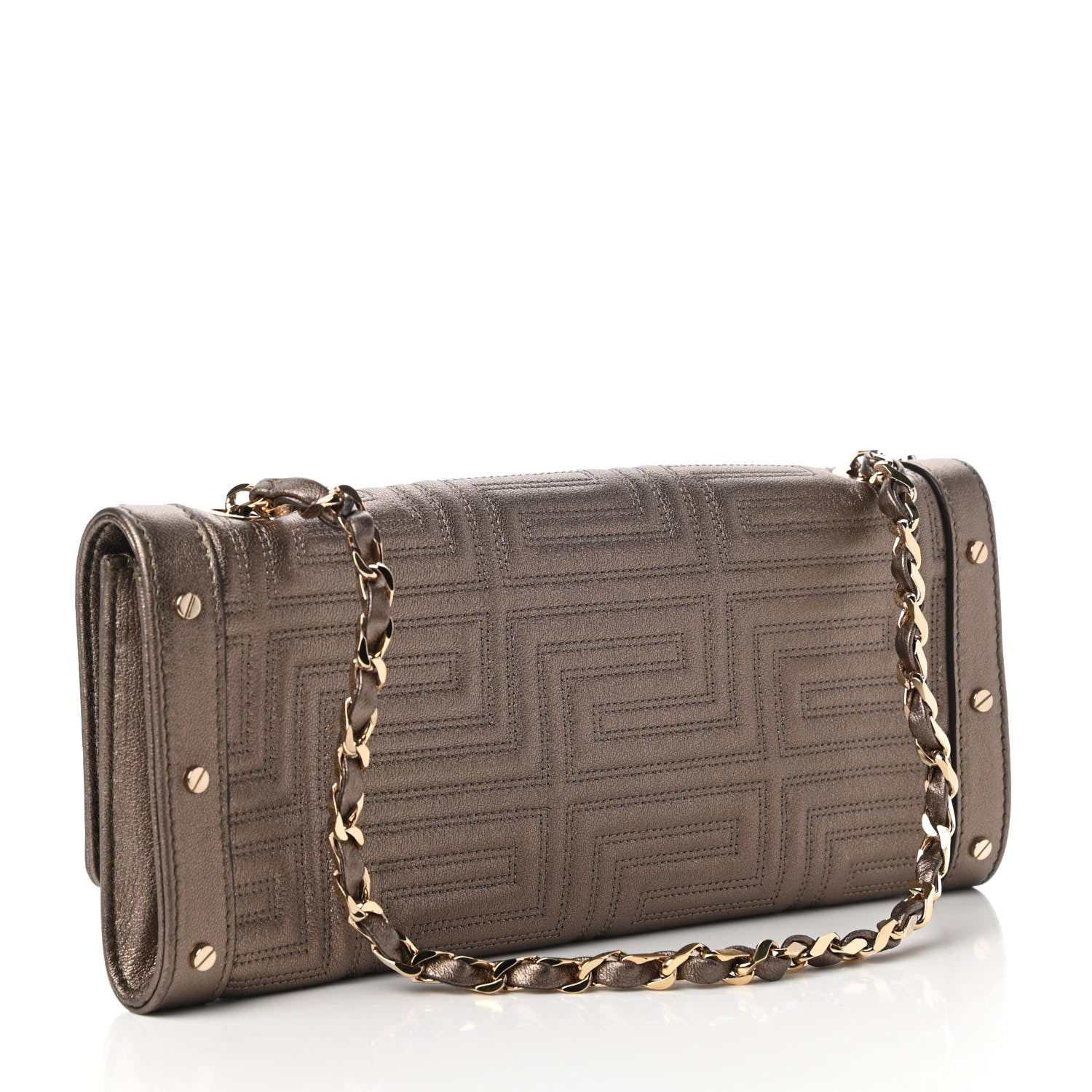 Versace Metallic Lambskin Couture Chain Clutch Bronze 3 of 9