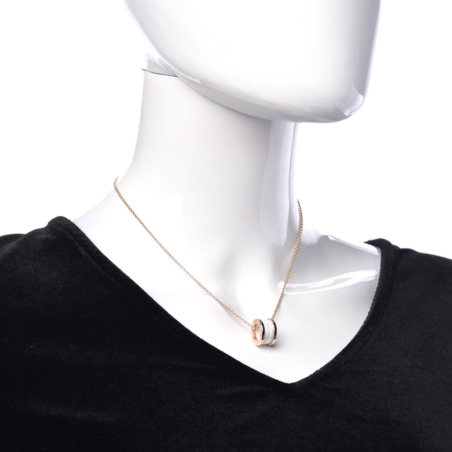 Bulgari 18K Rose Gold White Ceramic B.Zero1 Pendant Necklace 2 of 7