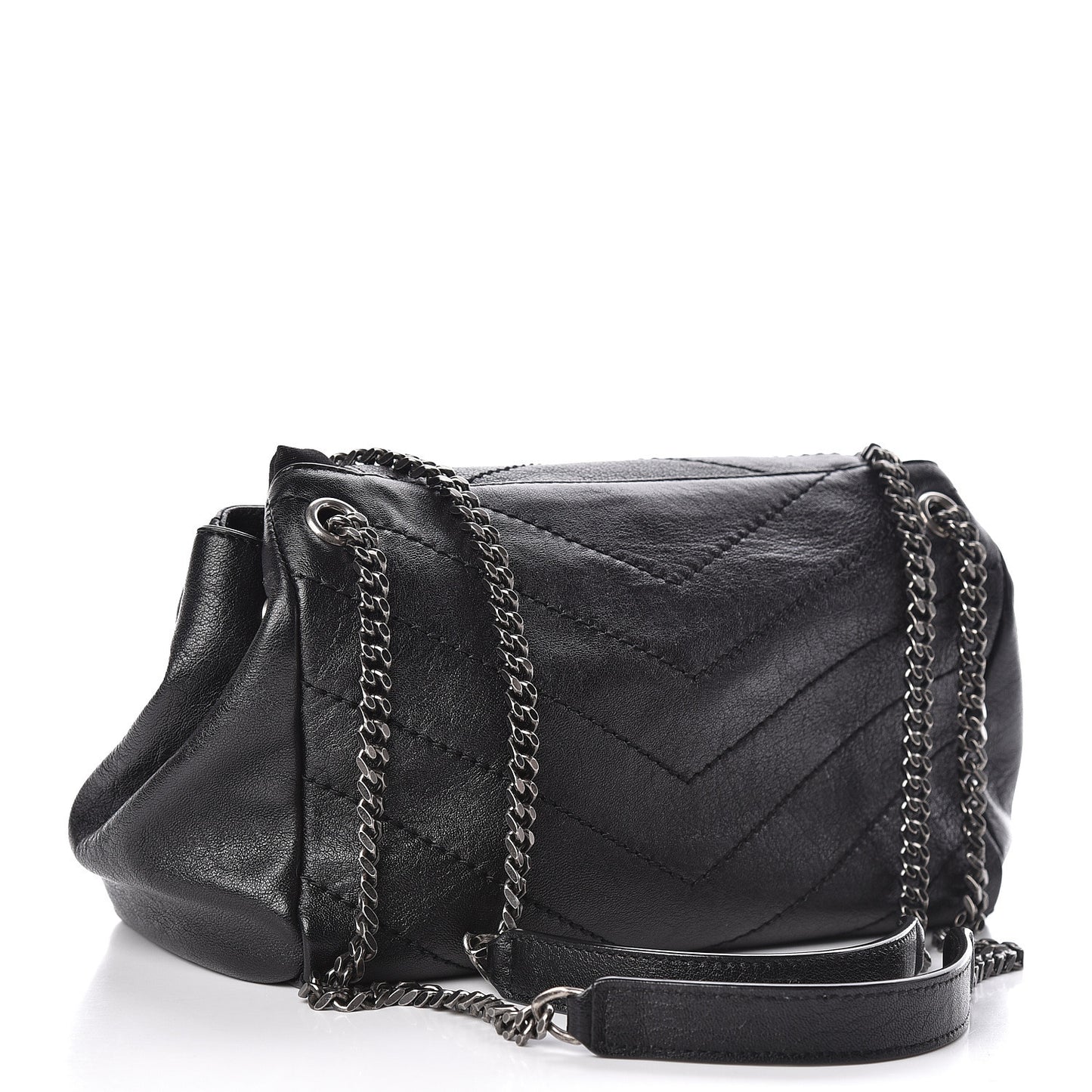 Pebbled Lambskin Chevron Monogram Small Nolita Black