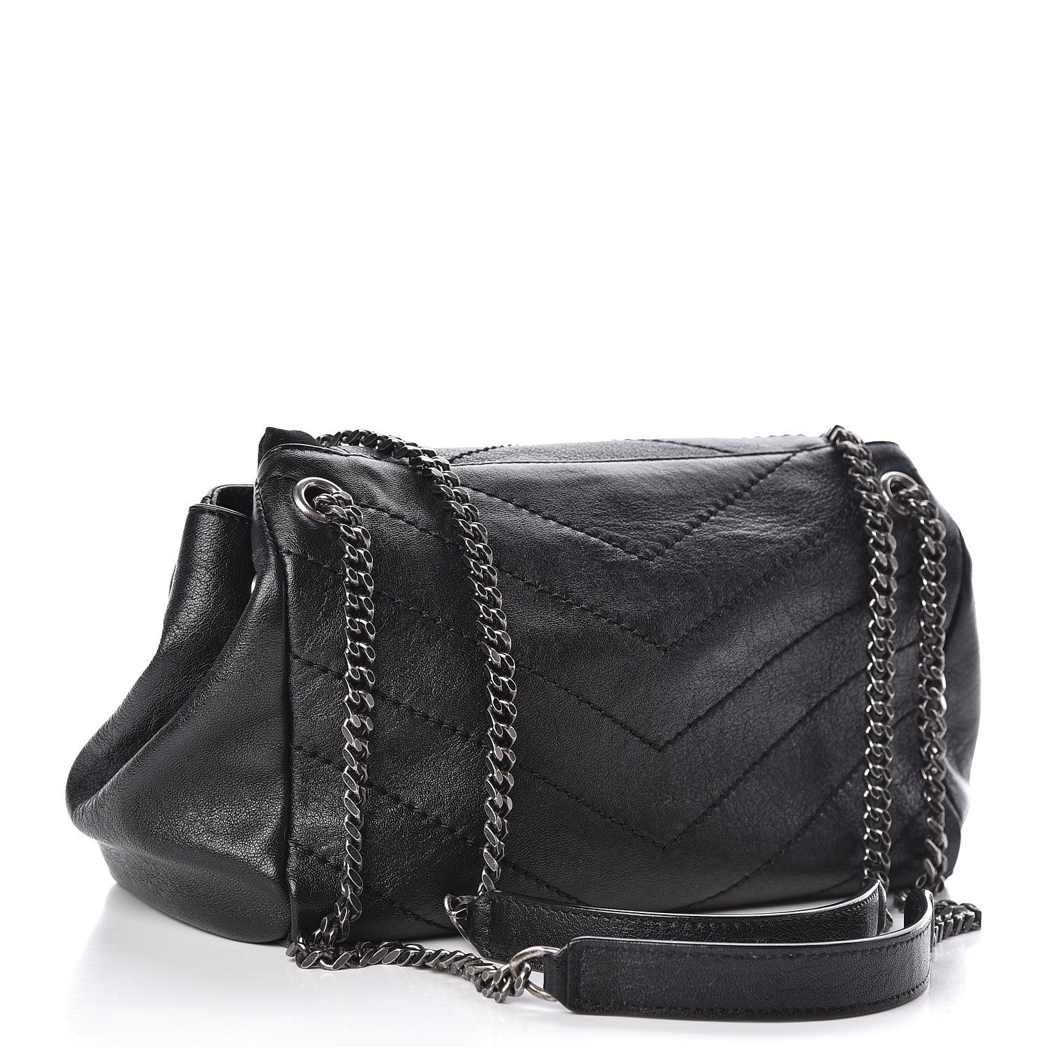 Saint Laurent Pebbled Lambskin Chevron Monogram Small Nolita Black 3 of 9