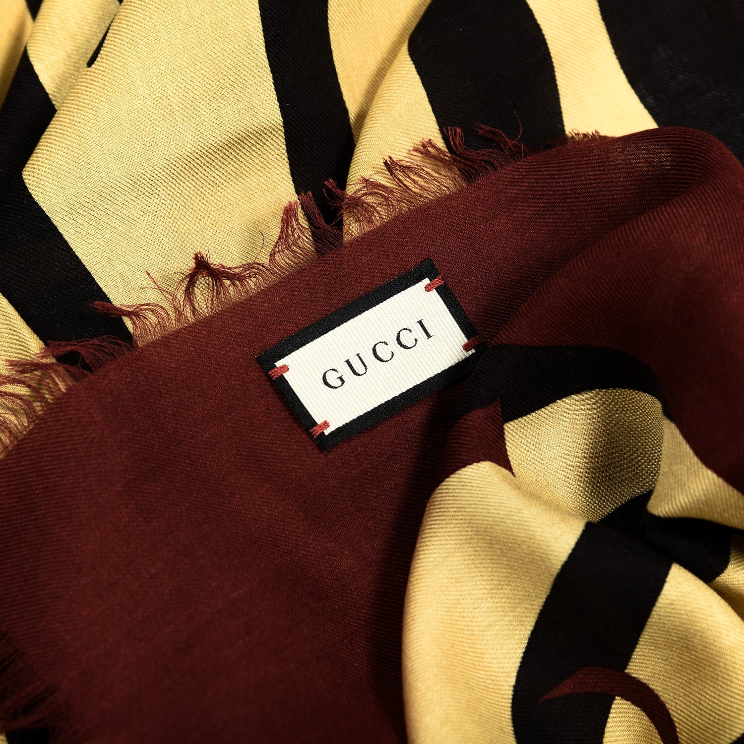 Gucci Modal Silk Tiger Print Bordered Scarf Black Red 2 of 2