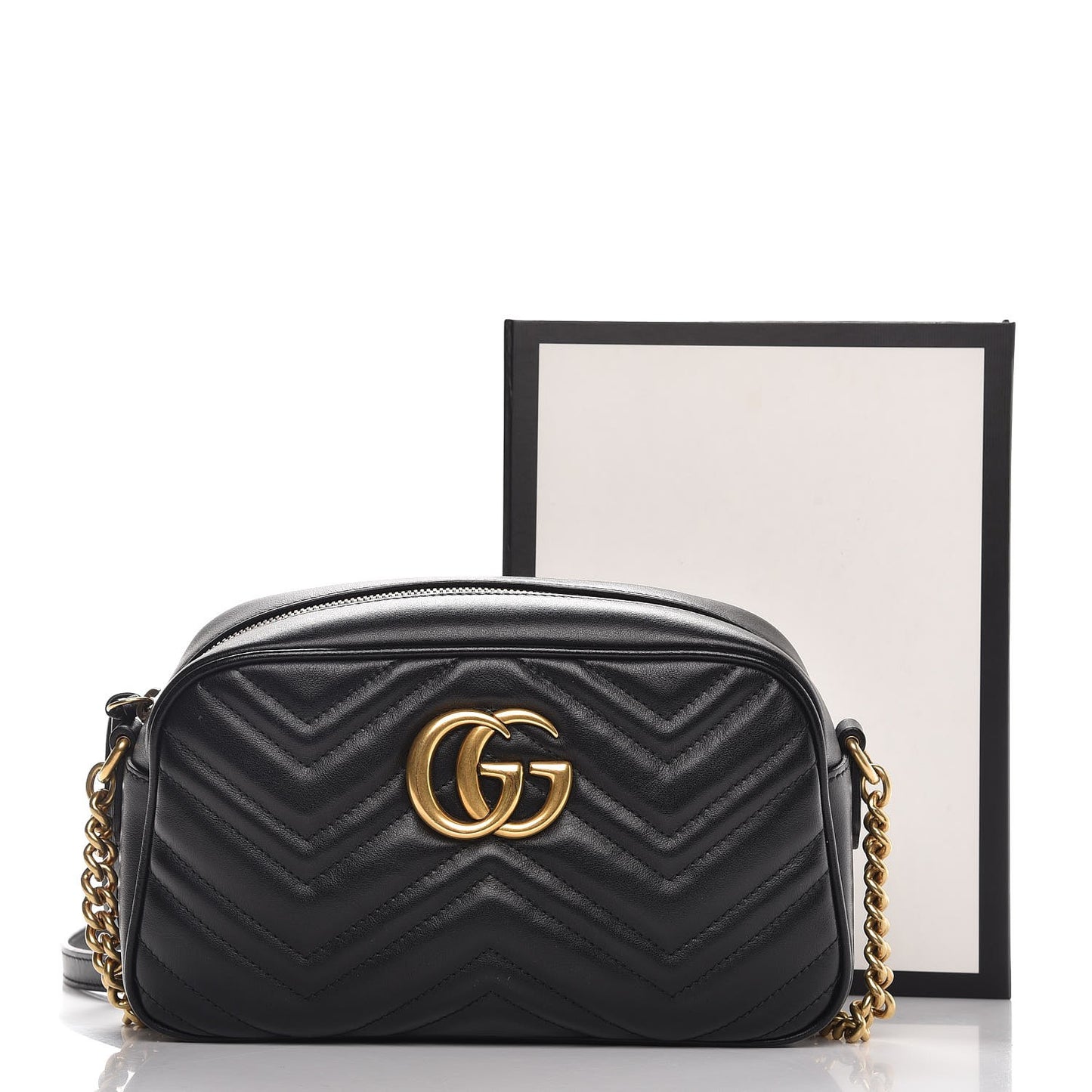 Calfskin Matelasse Small GG Marmont Chain Shoulder Bag Black