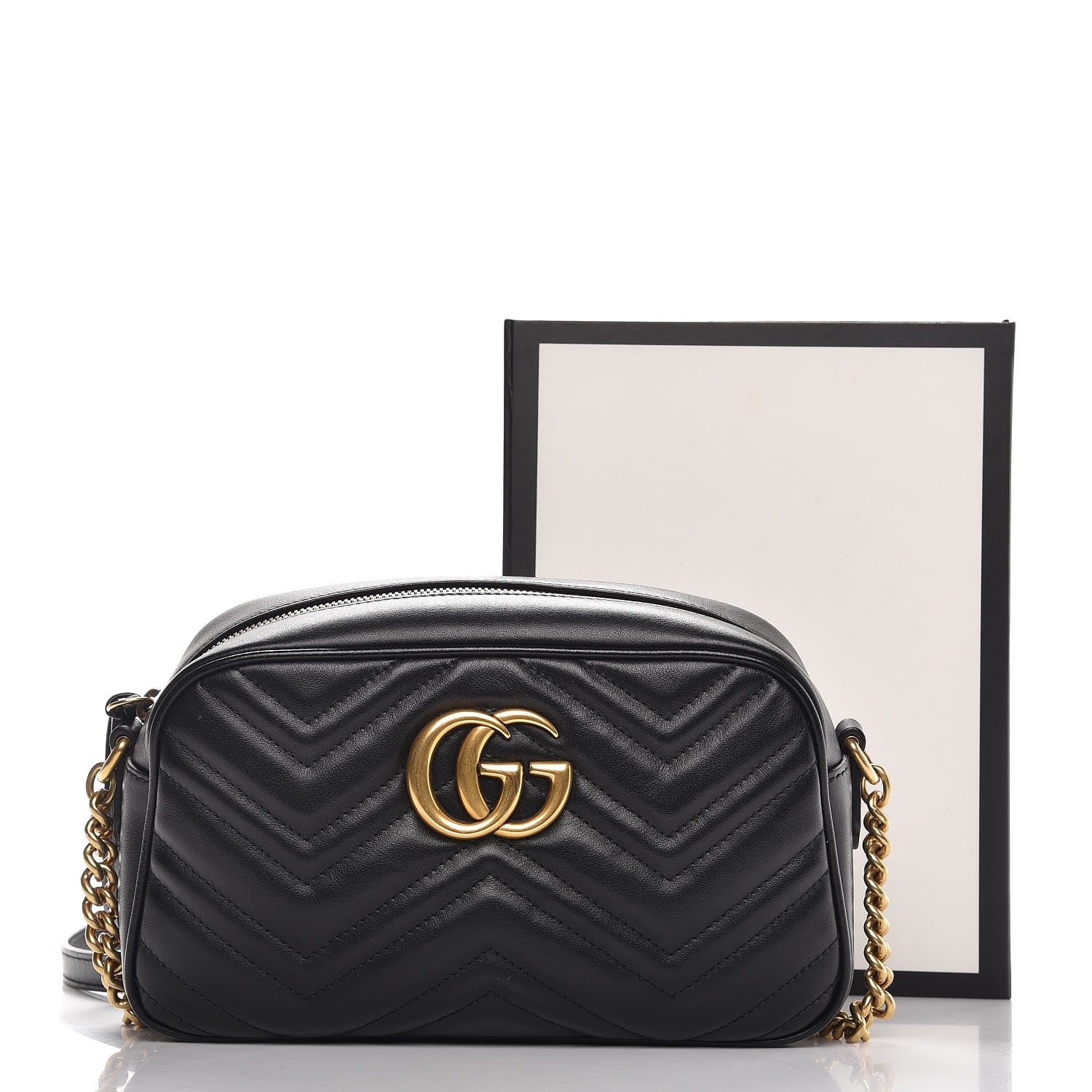 Gucci Calfskin Matelasse Small GG Marmont Chain Shoulder Bag Black 9 of 9