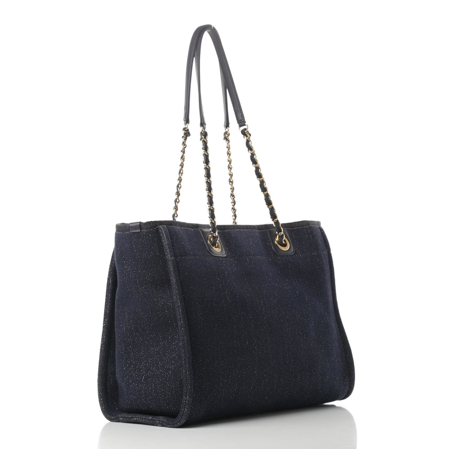 Lurex Canvas Small Deauville Tote Navy Blue Gold