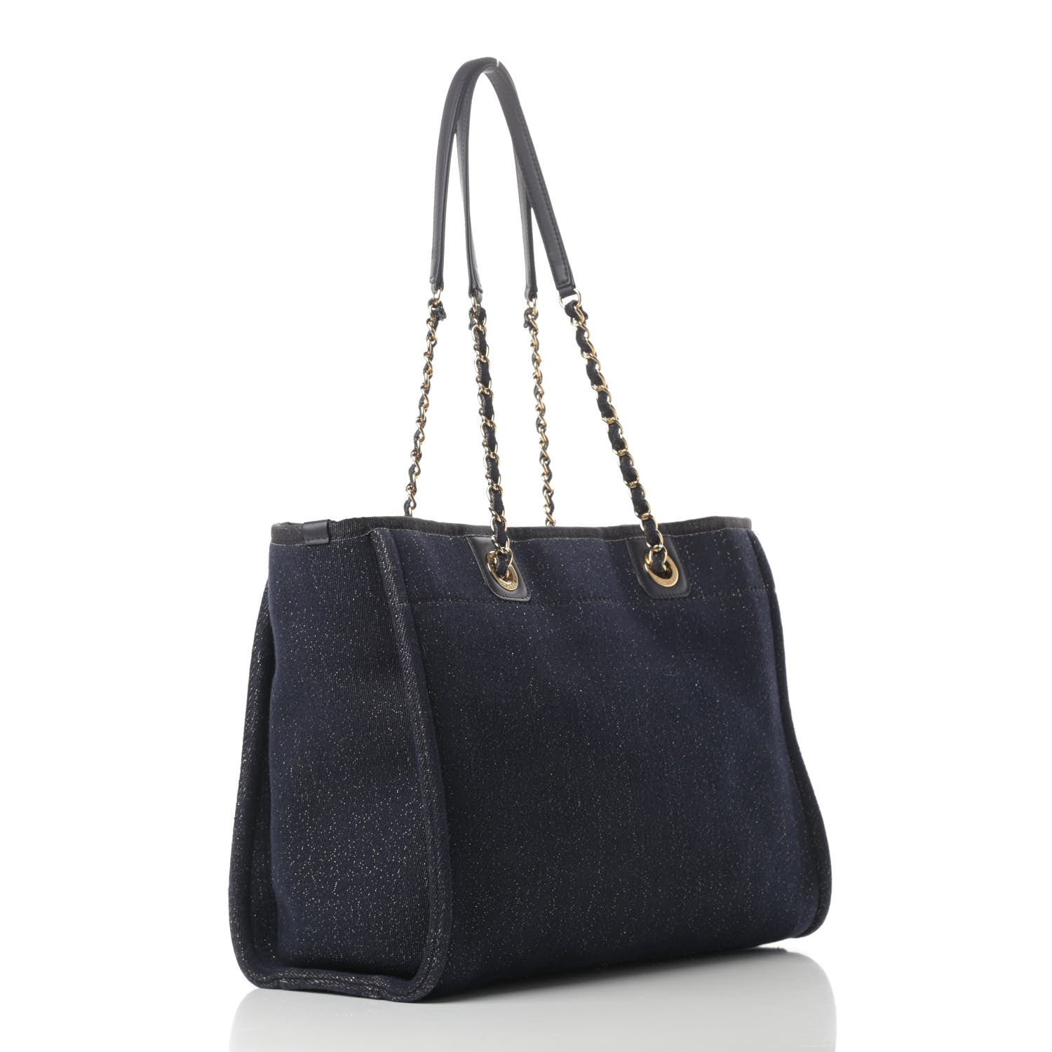 Chanel Lurex Canvas Small Deauville Tote Navy Blue Gold 3 of 12