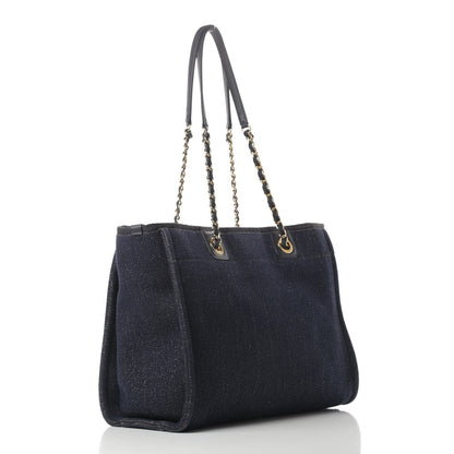 Chanel Lurex Canvas Small Deauville Tote Navy Blue Gold 3 of 12