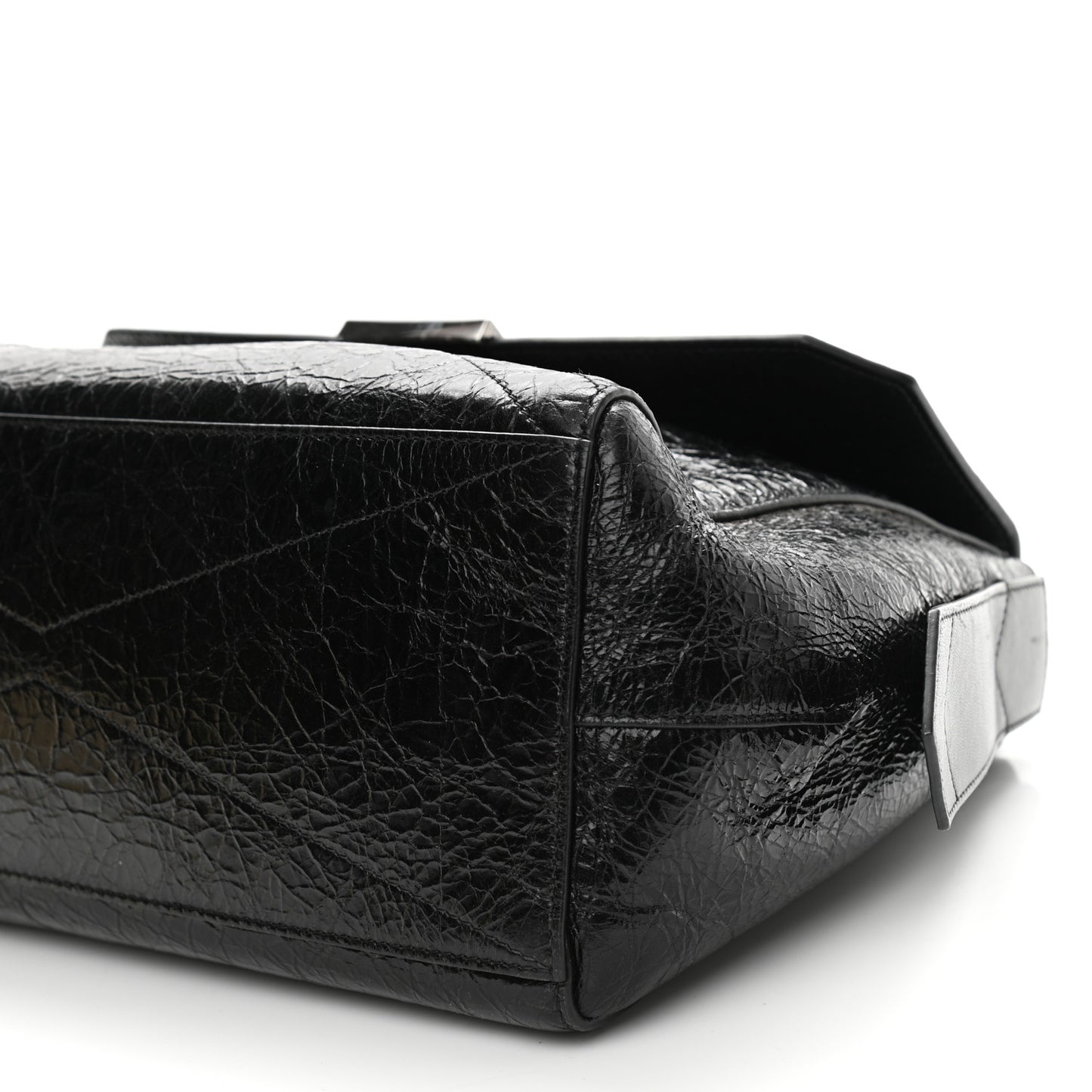 Creased Patent Calfskin Medium ID Flap Black