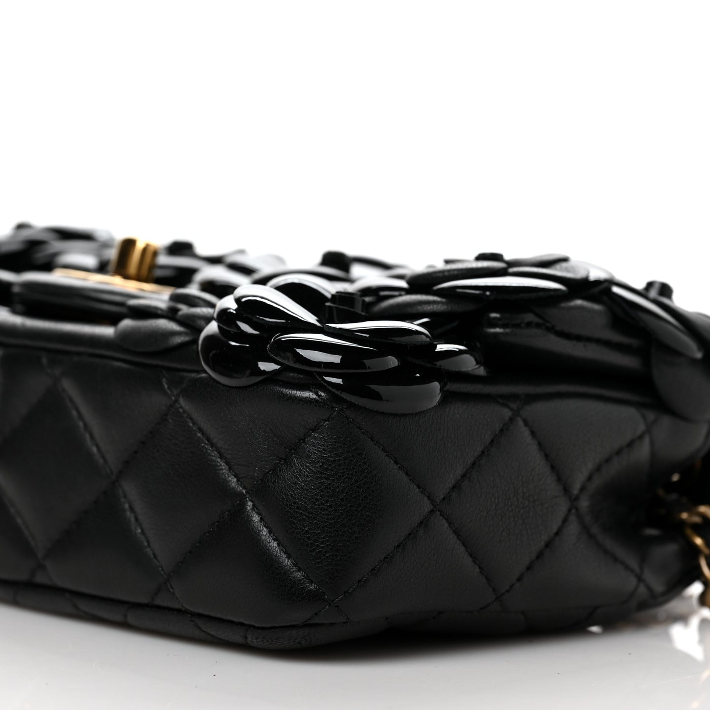 Lambskin Patent Mini Camellia Flap Black