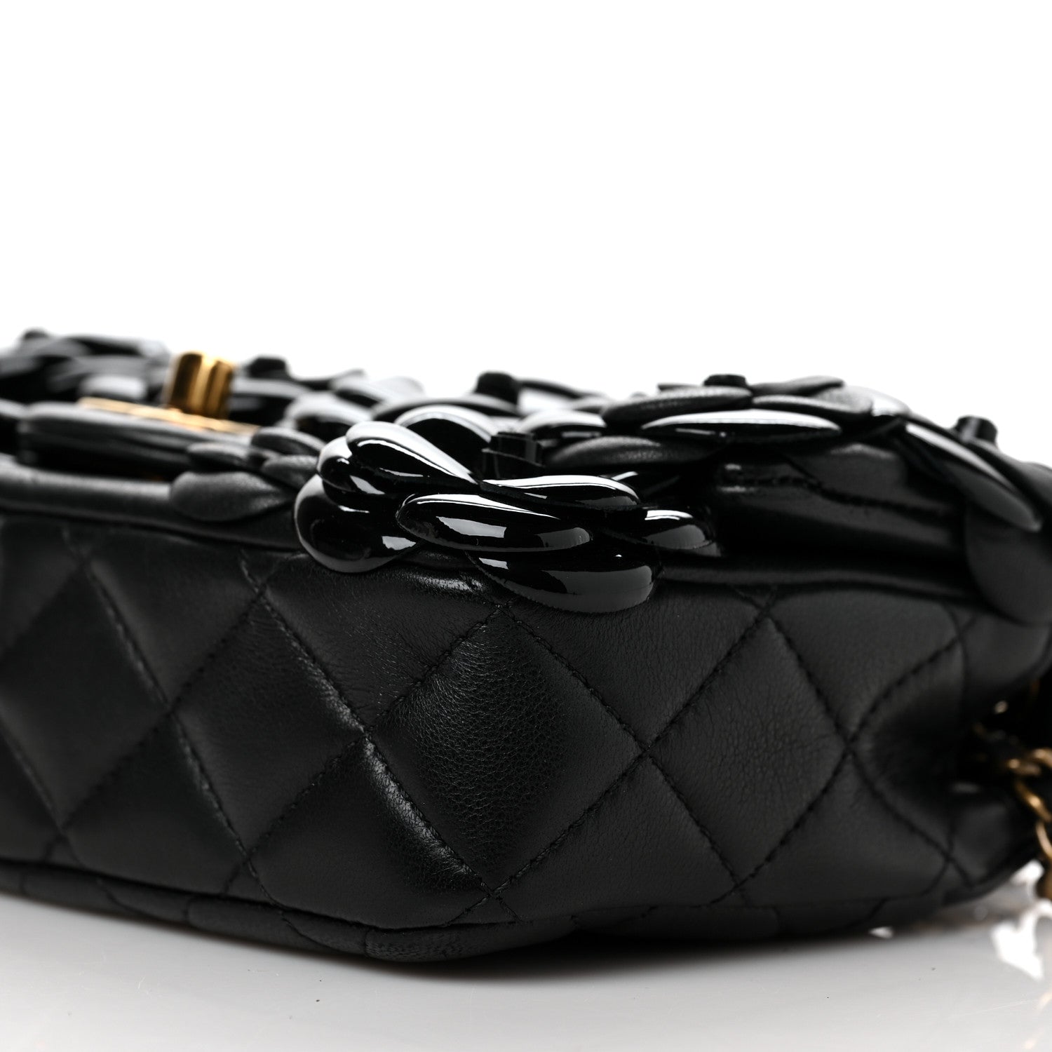 Chanel Lambskin Patent Mini Camellia Flap Black 8 of 9