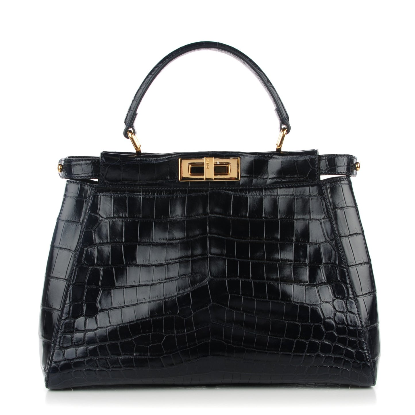 Shiny Crocodile Shiny Nappa Medium Peekaboo Iconic Satchel Dark Blue