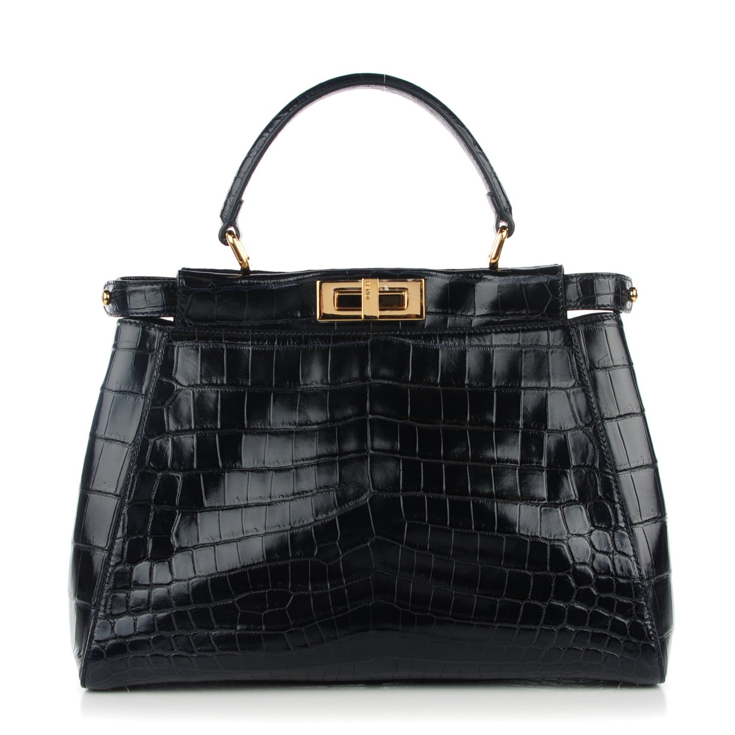Fendi Shiny Crocodile Shiny Nappa Medium Peekaboo Iconic Satchel Dark Blue 1 of 8
