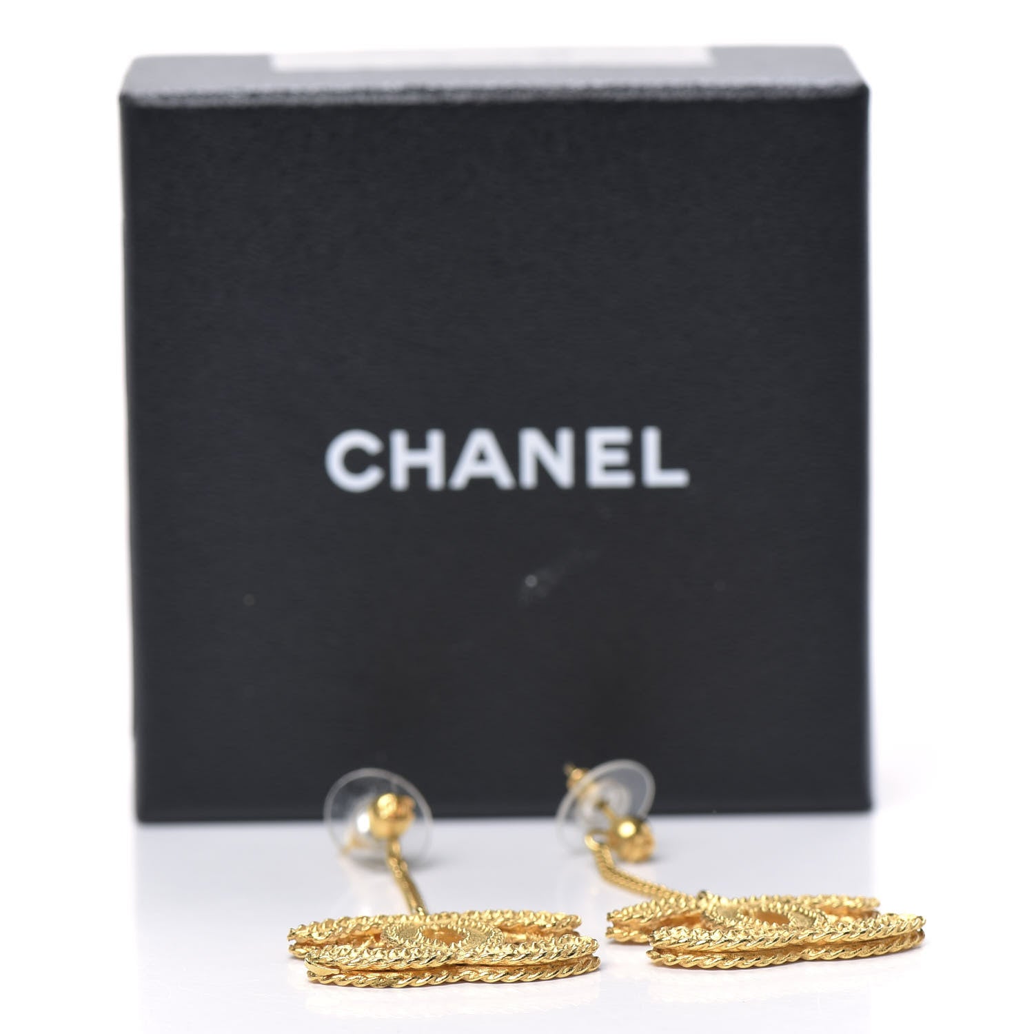 Chanel CC Drop Earrings Matte Gold 5 of 5
