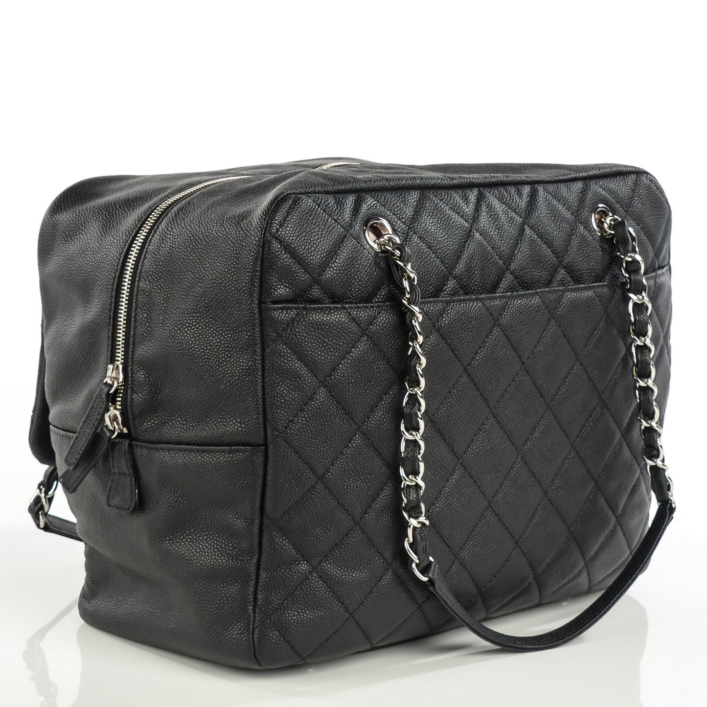 Caviar Quilted Travel Flap Tote Black