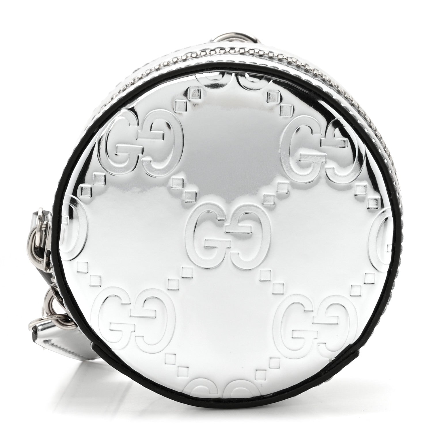 Gucci Guccissima Mirror Effect GG Round Coin Purse Silver 1 of 10