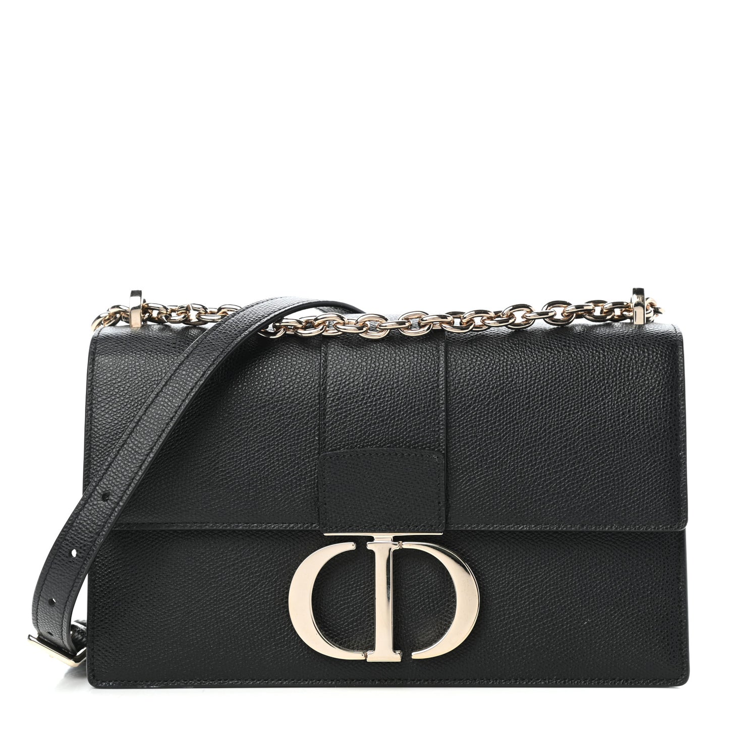 Grained Calfskin Embossed 30 Montaigne Chain Flap Bag Black
