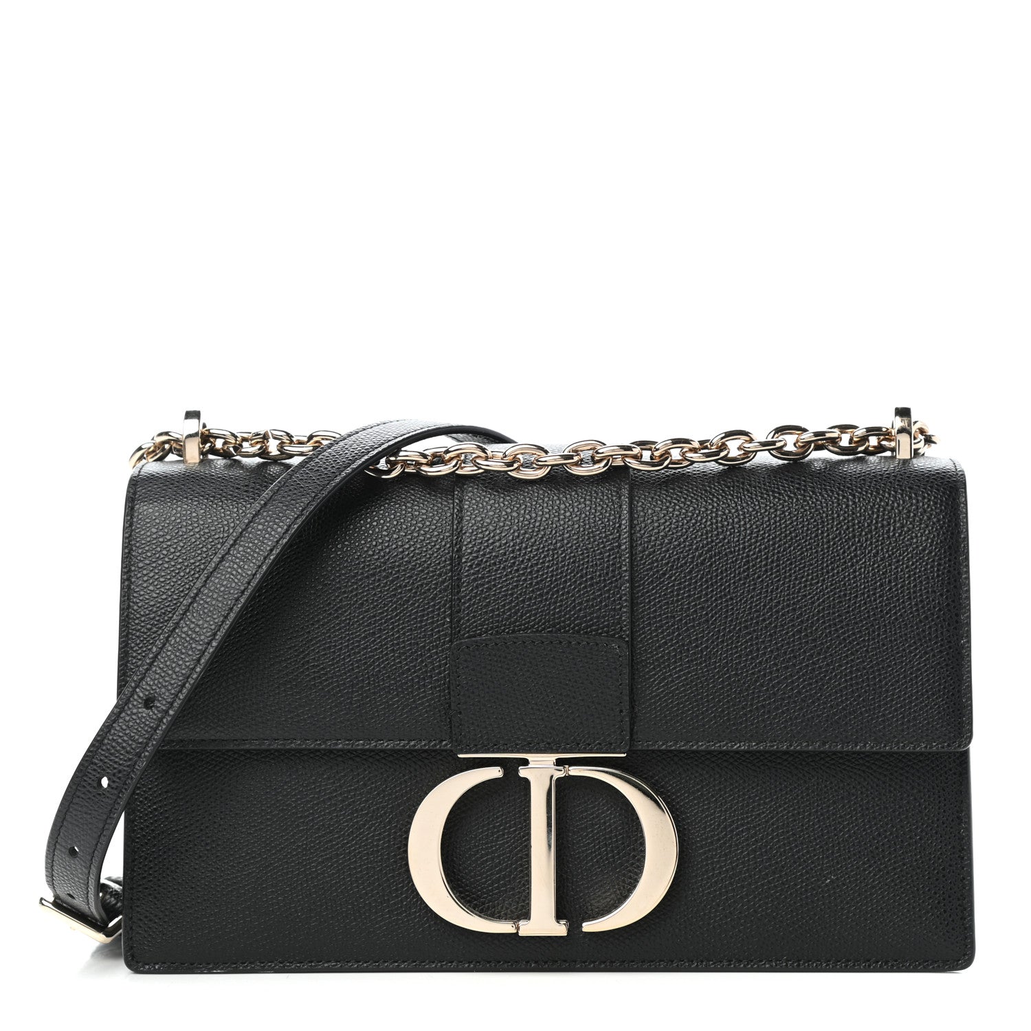 Christian Dior Grained Calfskin Embossed 30 Montaigne Chain Flap Bag Black 1 of 9