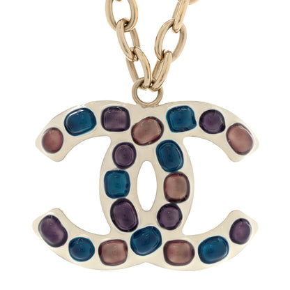 Chanel Poured Glass Large CC Pendant Necklace Gold Multicolor 4 of 6