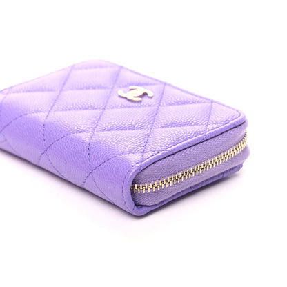 Chanel Caviar Quilted Zip Around Coin Purse Wallet Purple 5 of 9