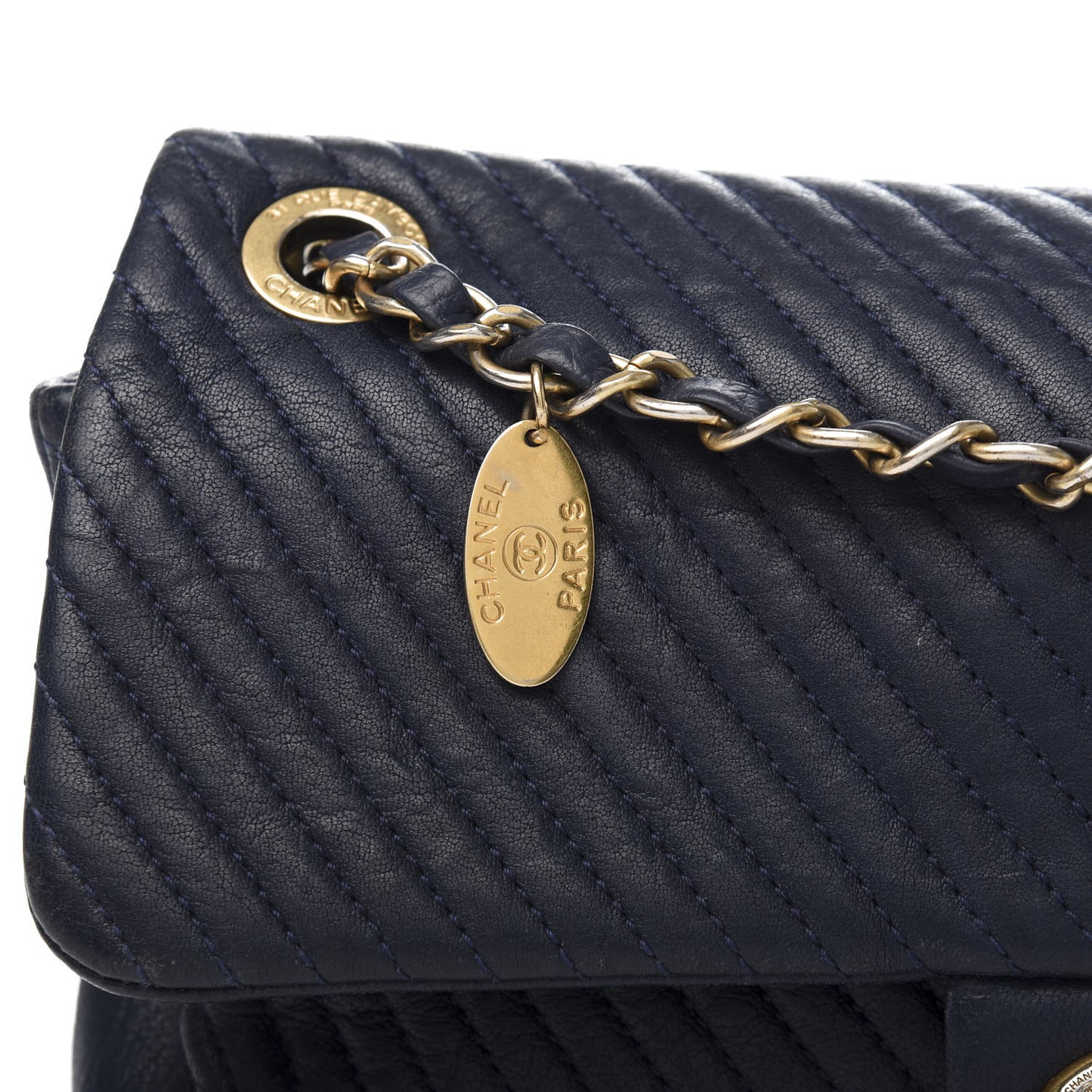 Calfskin Surpique Chevron Medium Flap Navy