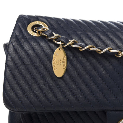 Chanel Calfskin Surpique Chevron Medium Flap Navy 11 of 12