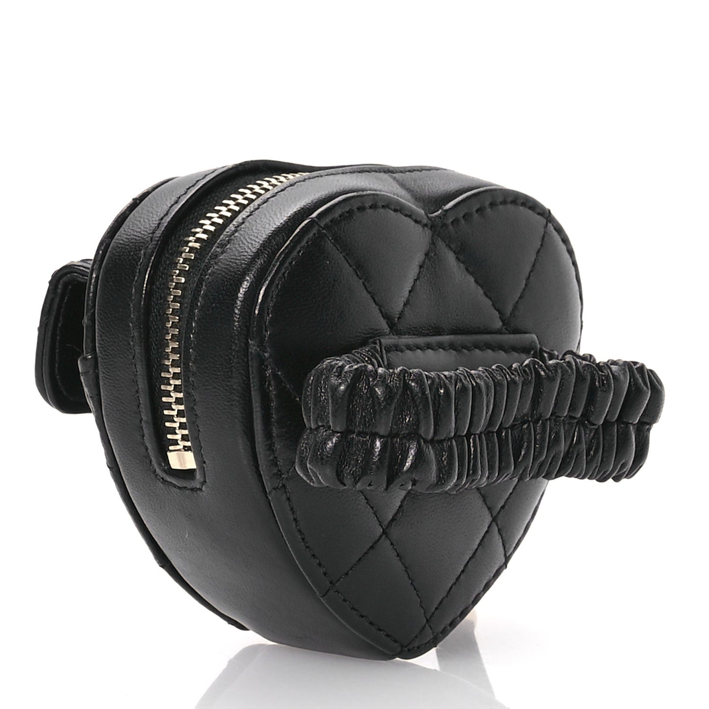 Lambskin Quilted CC In Love Heart Zipped Arm Coin Purse Black
