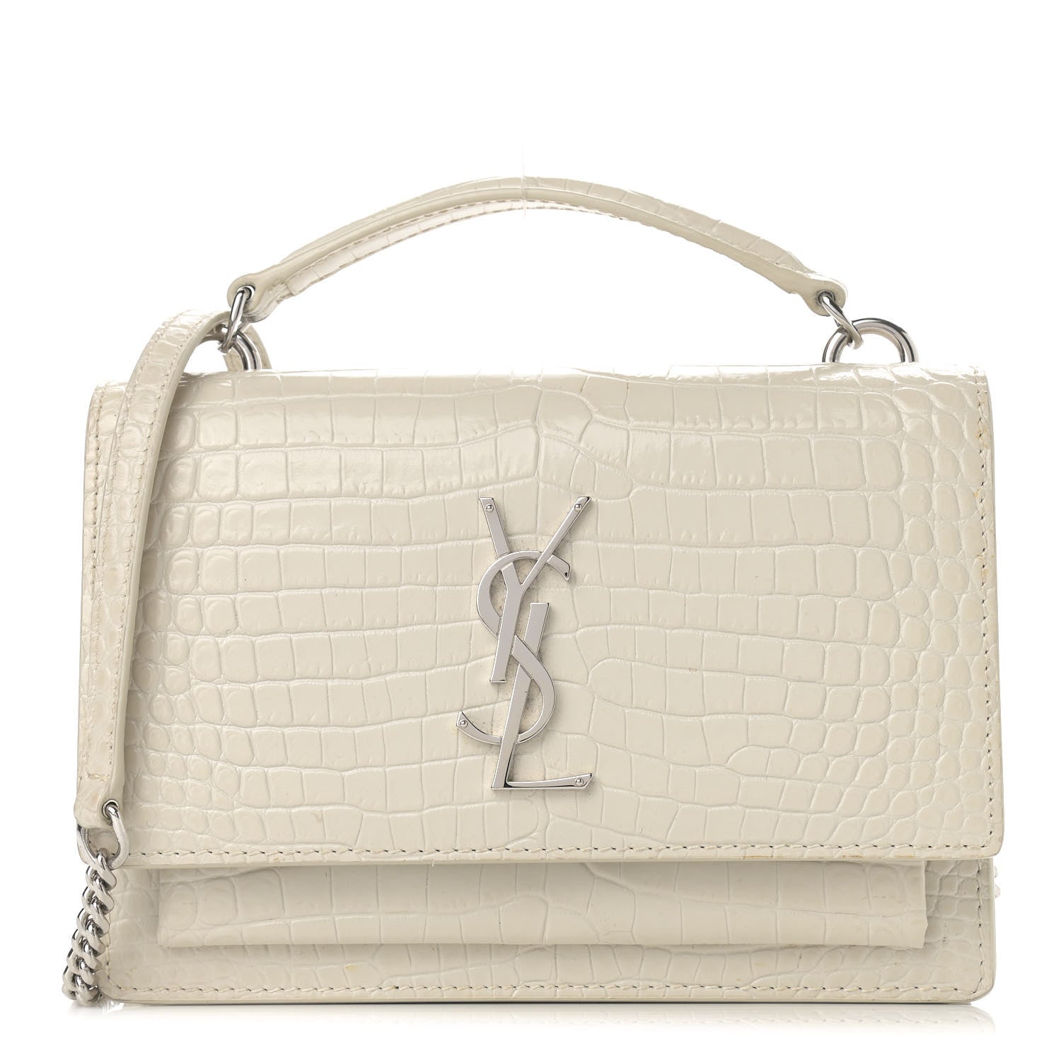 Saint Laurent Calfskin Crocodile Embossed Monogram Sunset Chain Wallet Blanc Vintage 1 of 9