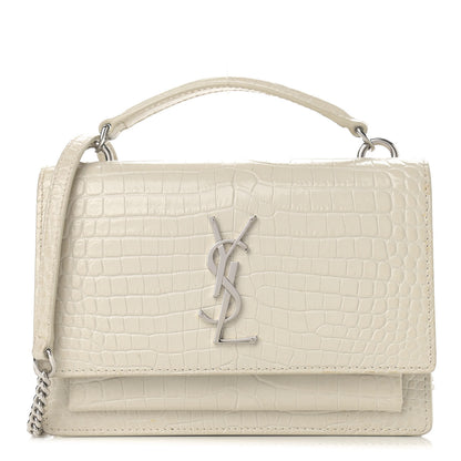 Saint Laurent Calfskin Crocodile Embossed Monogram Sunset Chain Wallet Blanc Vintage 1 of 9