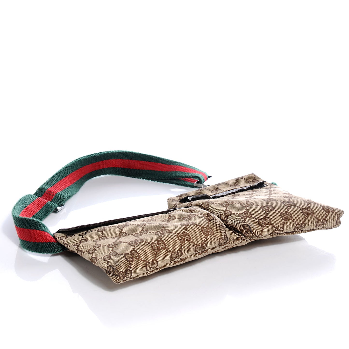 GG Monogram Web Double Pocket Belt Bag Dark Brown