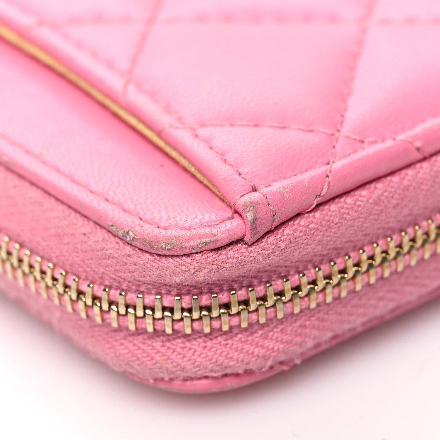 Chanel Lambskin Quilted Zip Around Coin Purse Wallet Pink Yellow 12 of 12
