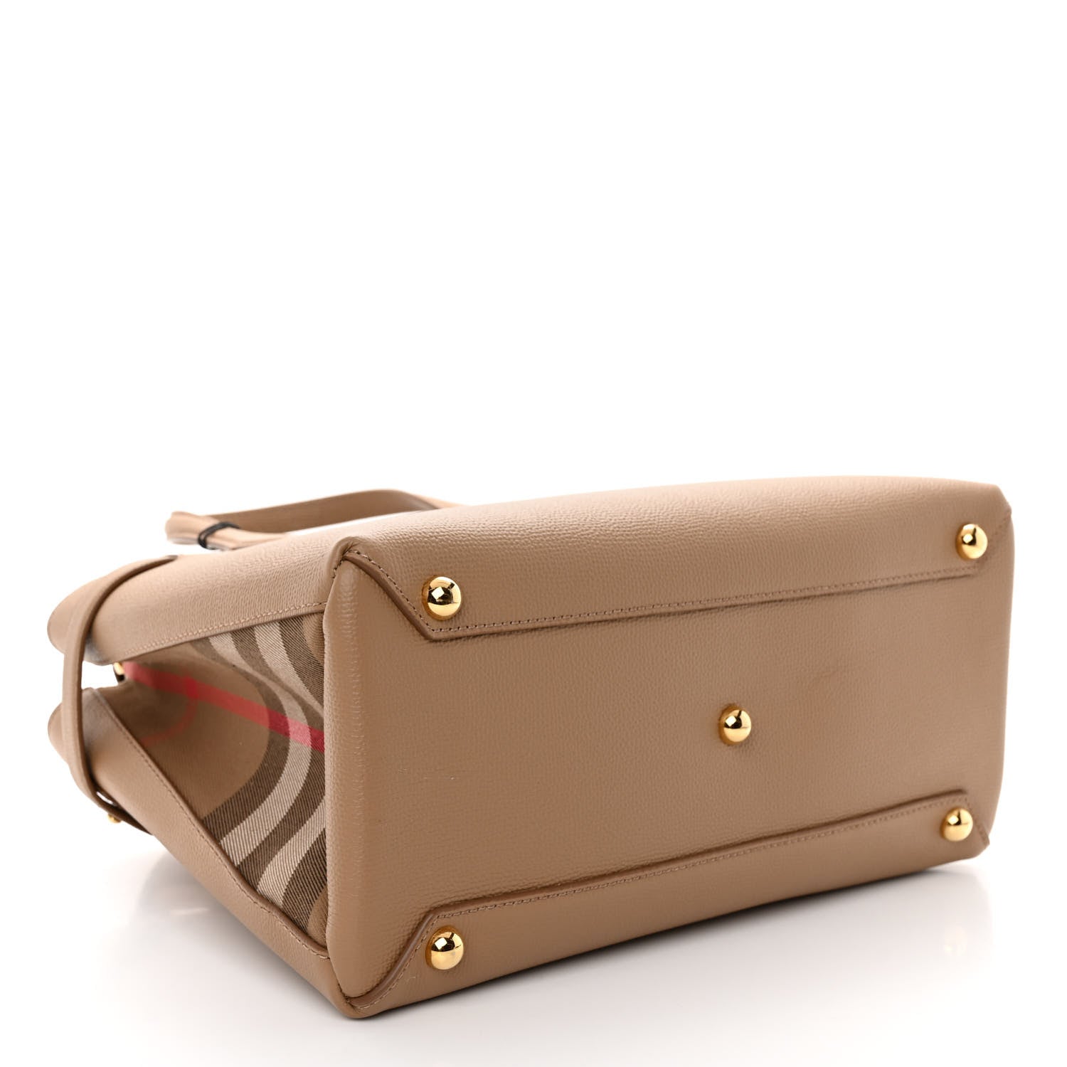 Burberry Grainy Calfskin House Check Small Banner Tote Camel 4 of 9