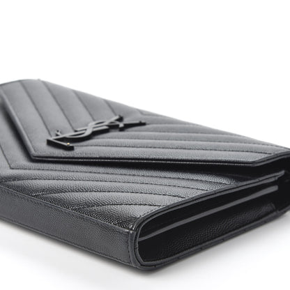 Saint Laurent Grain De Poudre Matelasse Chevron Monogram Chain Wallet Black 5 of 9