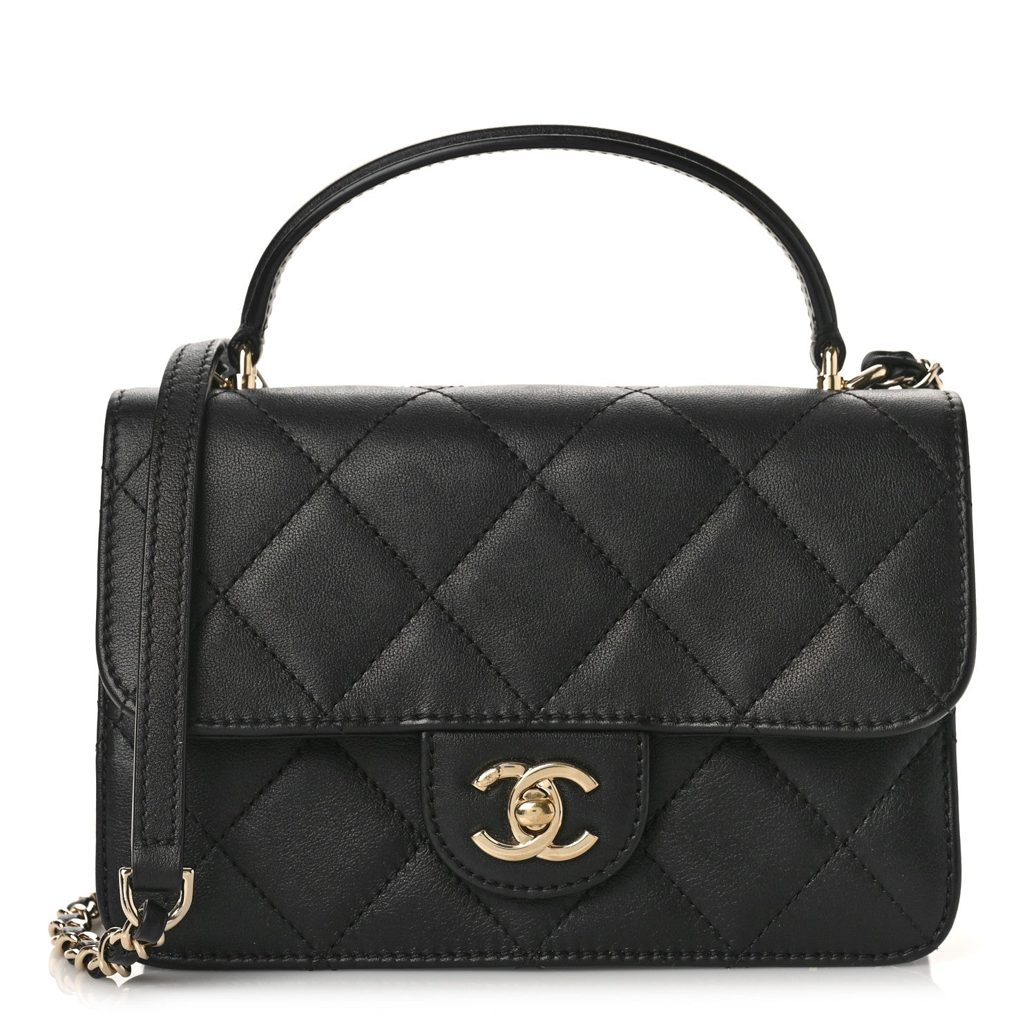 Chanel Calfskin Quilted Small Top Handle Flap Black 1 of 11