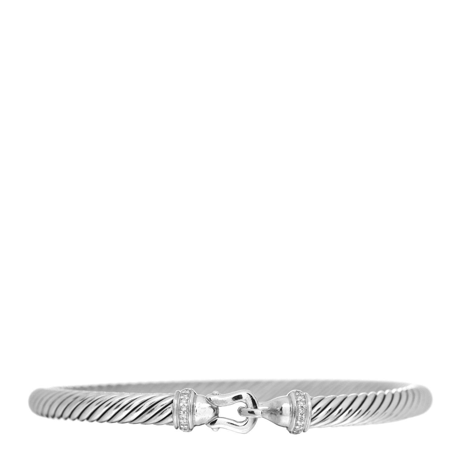 David Yurman Sterling Silver Diamond 5mm Cable Buckle Bracelet 1 of 4