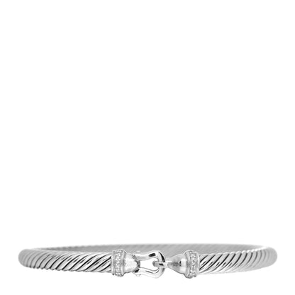 David Yurman Sterling Silver Diamond 5mm Cable Buckle Bracelet 1 of 4