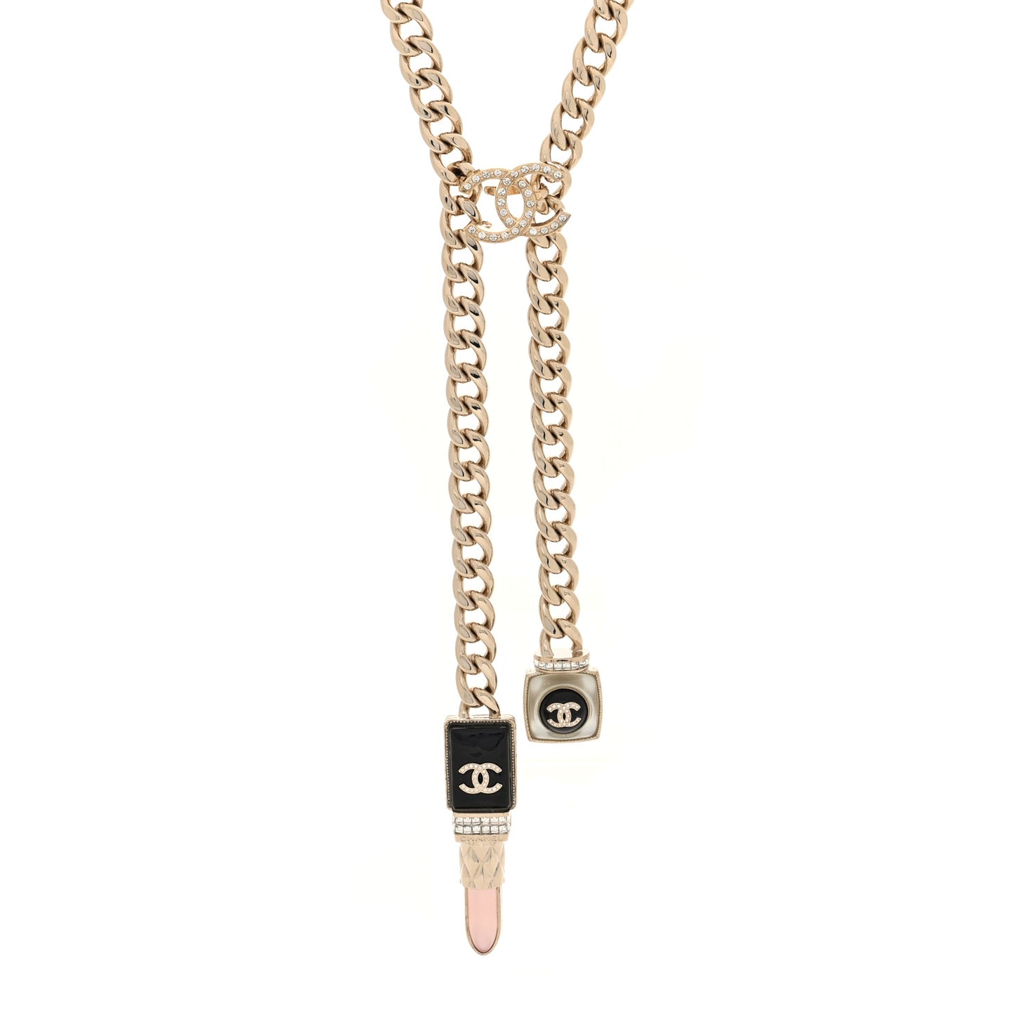 Metal Strass Pearl Lipstick Necklace Pink Gold
