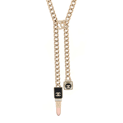 Chanel Metal Strass Pearl Lipstick Necklace Pink Gold 1 of 5